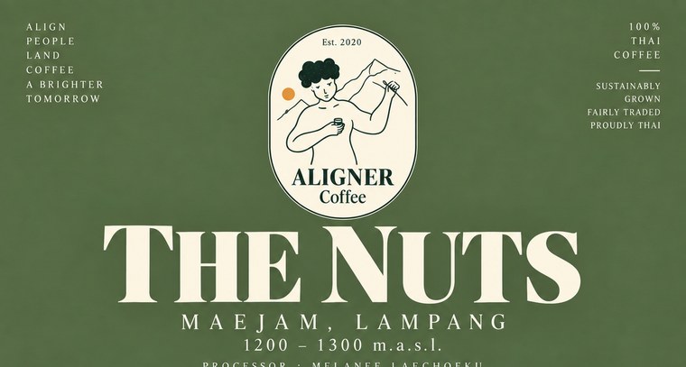 The Nuts label — Aligner Coffee, Maejam, Lampang